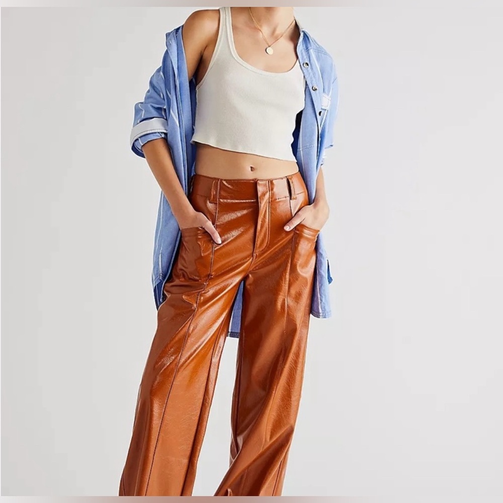 Free People Pants Star Crossed Lovers Faux Leather Vegan NWOT Size 12 - Picture 3 of 16